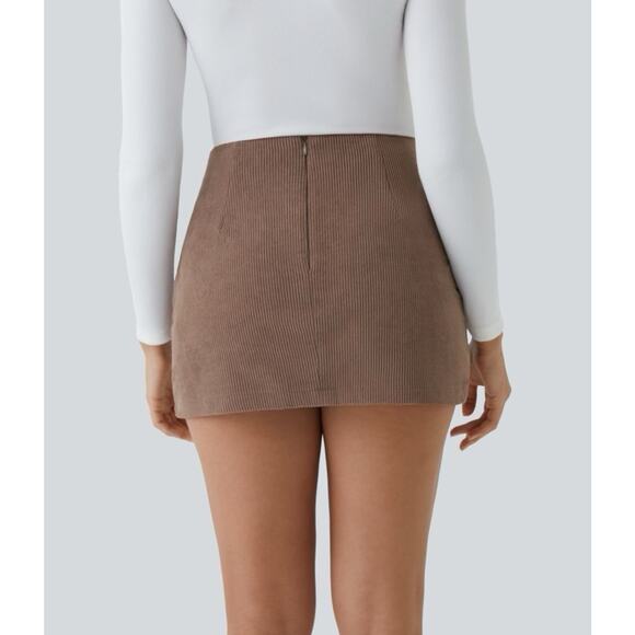NWT Halara High Waisted Zipper 2-in-1 Mini Corduroy Skirt Skort Cocoa Brown S - Picture 3 of 5